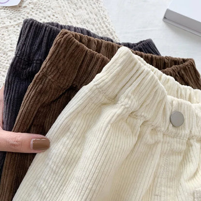 Fashion children's clothing Autumn Winter Kids solid color Corduroy pants Boys soft loose Trousers Girls all-match casual pants