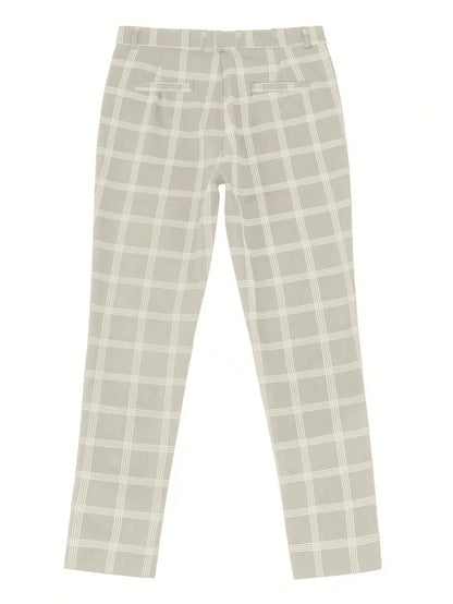 Manfinity Homme Men Casual Plaid Slim-Fit Suit Pants