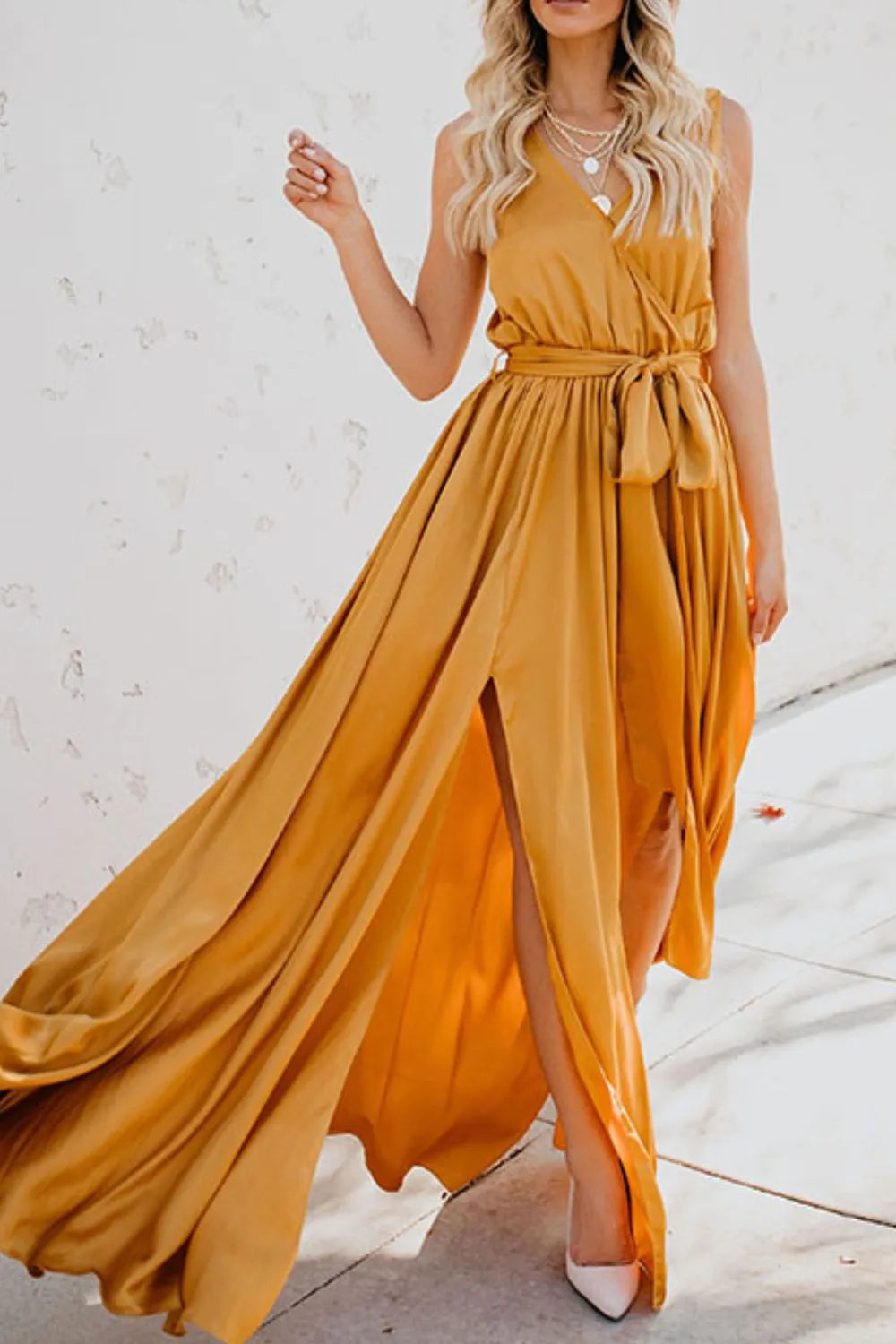 Surplice Tie Waist Maxi Dress
