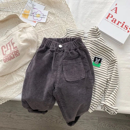 Fashion children's clothing Autumn Winter Kids solid color Corduroy pants Boys soft loose Trousers Girls all-match casual pants