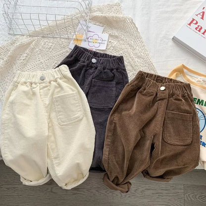 Fashion children's clothing Autumn Winter Kids solid color Corduroy pants Boys soft loose Trousers Girls all-match casual pants