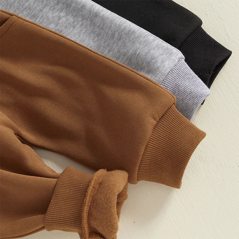 Baby Boys' 3-Pack Pull-on Jogger Pants Knit Pants Classic Fit Elastic Waist Kids Toddler Thick Pants Multipacks Long Pant Winter