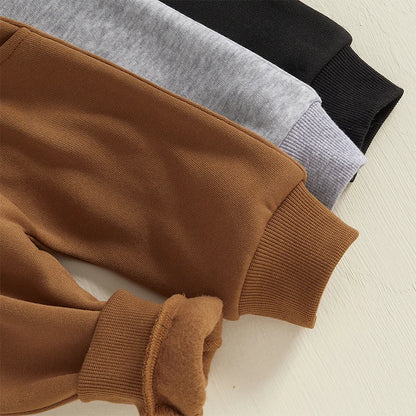Baby Boys' 3-Pack Pull-on Jogger Pants Knit Pants Classic Fit Elastic Waist Kids Toddler Thick Pants Multipacks Long Pant Winter