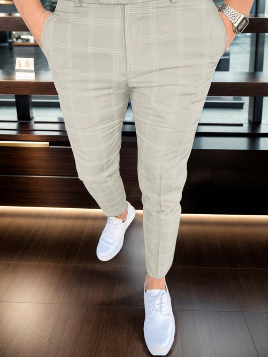 Manfinity Homme Men Casual Plaid Slim-Fit Suit Pants