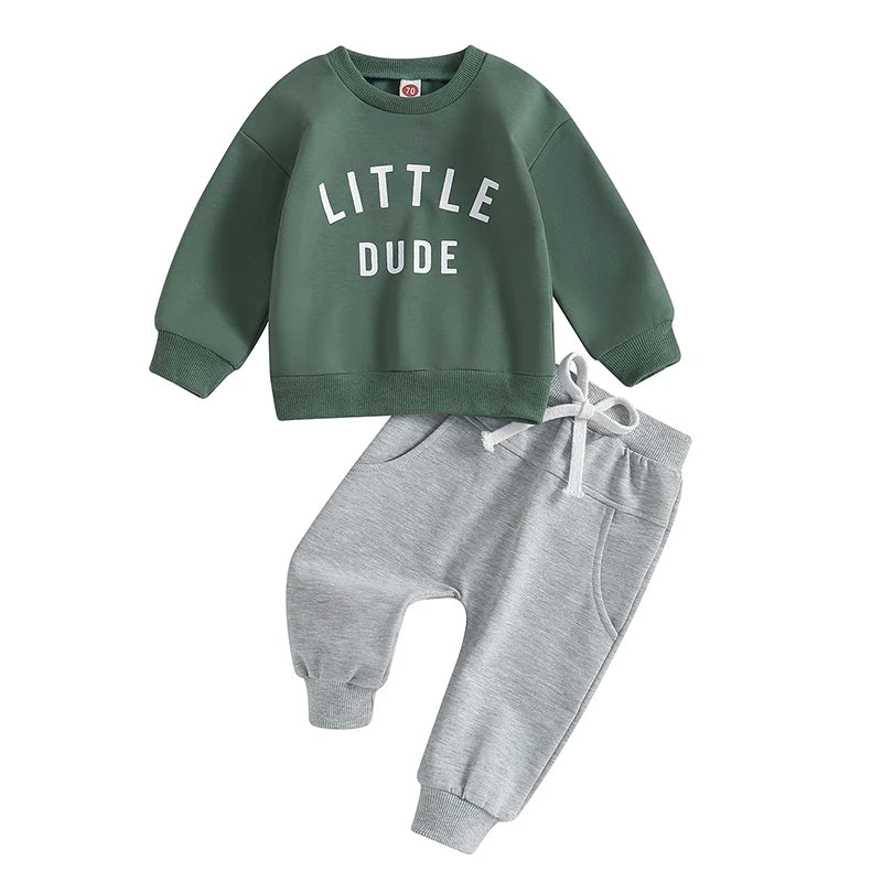 2Pcs Newborn Infant Baby Boy Clothes Toddler Letter Print Long Sleeve Sweatshirt Jogger Pants Set Casual Outfits