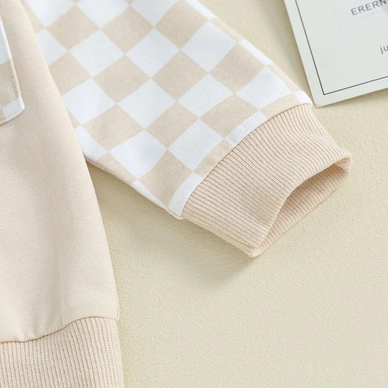 Toddler Baby Boy Outfit Plaid Contrast Color Long Sleeve Sweatshirts Stretch Jogger Pants Newborn Clothes Sets