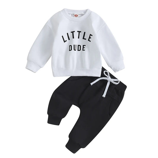 2Pcs Newborn Infant Baby Boy Clothes Toddler Letter Print Long Sleeve Sweatshirt Jogger Pants Set Casual Outfits