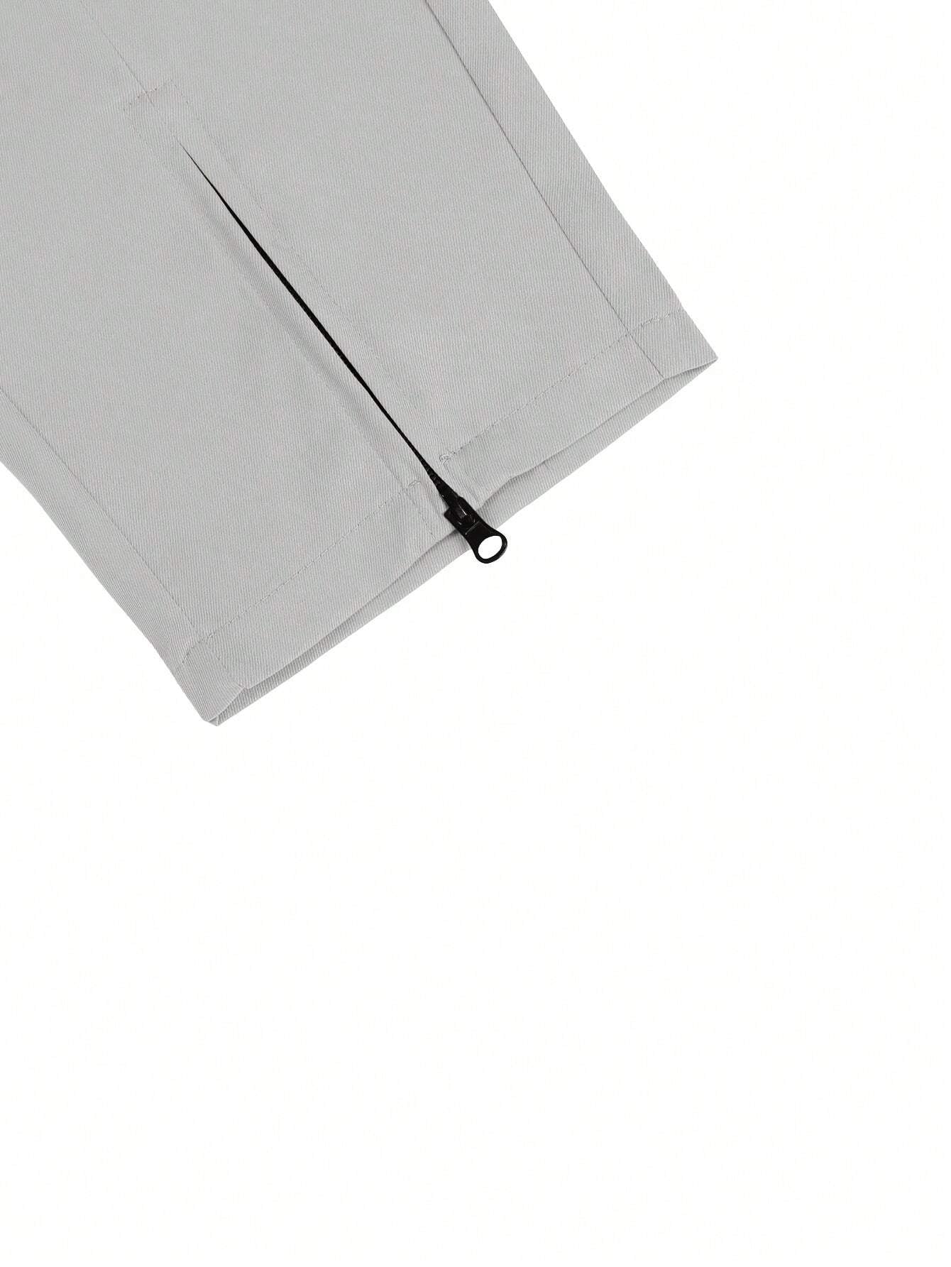 Manfinity Homme Men Casual Zippered Hem Solid Color Slim Fit Long Pants