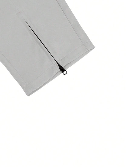 Manfinity Homme Men Casual Zippered Hem Solid Color Slim Fit Long Pants
