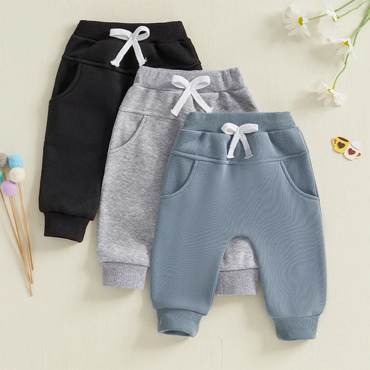Baby Boys' 3-Pack Pull-on Jogger Pants Knit Pants Classic Fit Elastic Waist Kids Toddler Thick Pants Multipacks Long Pant Winter