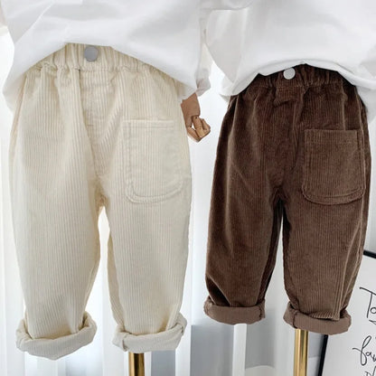 Fashion children's clothing Autumn Winter Kids solid color Corduroy pants Boys soft loose Trousers Girls all-match casual pants