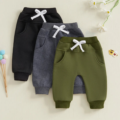 Baby Boys' 3-Pack Pull-on Jogger Pants Knit Pants Classic Fit Elastic Waist Kids Toddler Thick Pants Multipacks Long Pant Winter