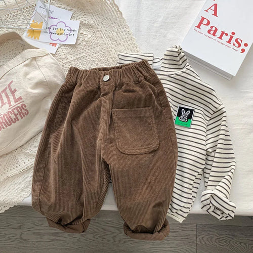 Fashion children's clothing Autumn Winter Kids solid color Corduroy pants Boys soft loose Trousers Girls all-match casual pants