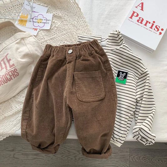 Fashion children's clothing Autumn Winter Kids solid color Corduroy pants Boys soft loose Trousers Girls all-match casual pants