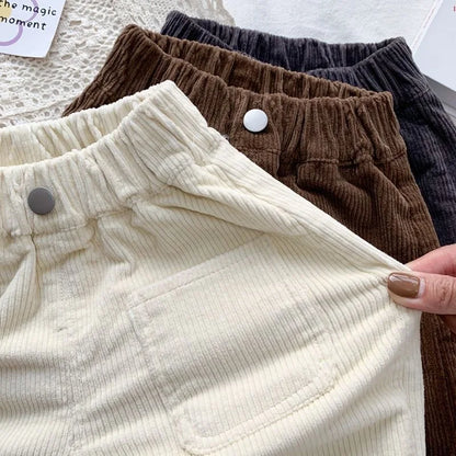 Fashion children's clothing Autumn Winter Kids solid color Corduroy pants Boys soft loose Trousers Girls all-match casual pants
