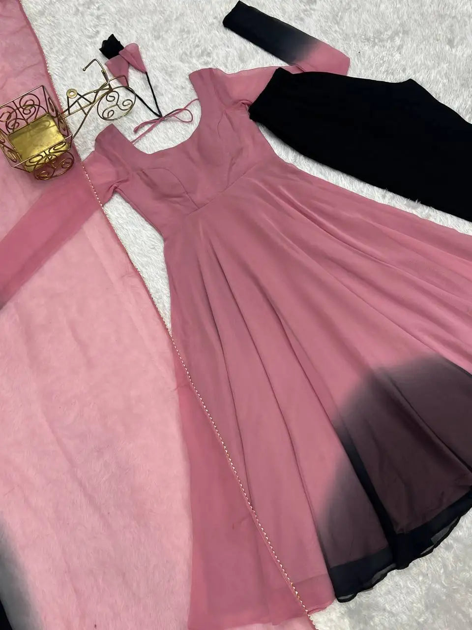 Tennecy Designer Women's Faux Georgette Gown Beautiful Flair Wedding and Party Wear Dress Fabric Indian & Pakistani Clothing