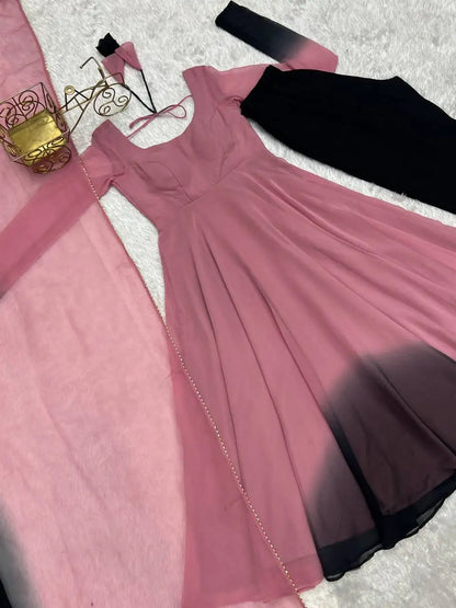 Tennecy Designer Women's Faux Georgette Gown Beautiful Flair Wedding and Party Wear Dress Fabric Indian & Pakistani Clothing