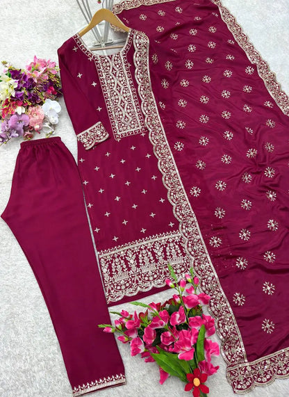 Tennecy's Fully Stitched Vichitra Silk Top-Pent and Dupatta Set New and Ready to Wear for Parties Indian & Pakistani Clothing