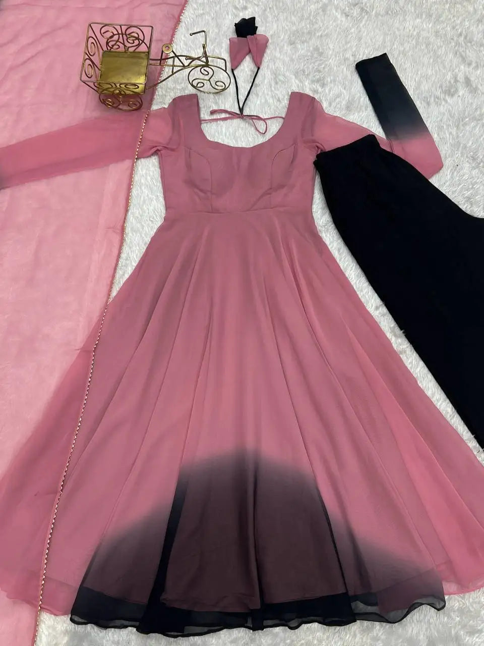 Tennecy Designer Women's Faux Georgette Gown Beautiful Flair Wedding and Party Wear Dress Fabric Indian & Pakistani Clothing