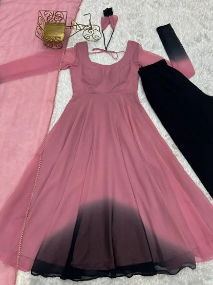 Tennecy Designer Women's Faux Georgette Gown Beautiful Flair Wedding and Party Wear Dress Fabric Indian & Pakistani Clothing