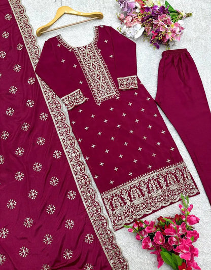 Tennecy's Fully Stitched Vichitra Silk Top-Pent and Dupatta Set New and Ready to Wear for Parties Indian & Pakistani Clothing