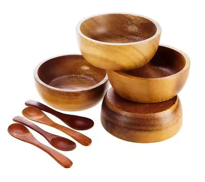 Wholesale Handmade Eco-Friendly Party Modern Acacia Wood Bowl Sets for Salad Fruit Food Soup Noodle Dough 6-10 Pieces