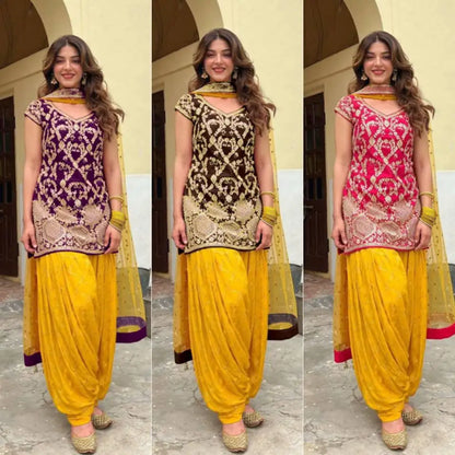 Tennecy's New Ready-Made Collection Heavy Embroidery Sequence Work Indian & Pakistani Top-Patiala & Dupatta Set Fully Stitched