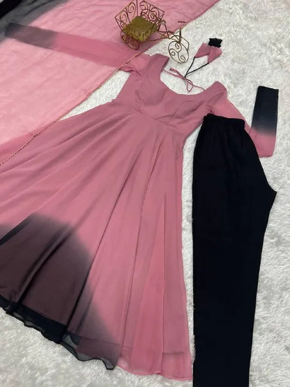 Tennecy Designer Women's Faux Georgette Gown Beautiful Flair Wedding and Party Wear Dress Fabric Indian & Pakistani Clothing