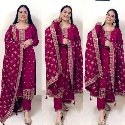 Tennecy's Fully Stitched Vichitra Silk Top-Pent and Dupatta Set New and Ready to Wear for Parties Indian & Pakistani Clothing