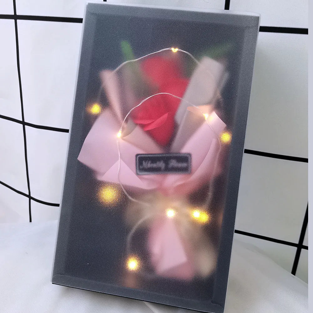 Soap Rose Bouquet With LED Light For Wedding Decoration Souvenir Valentine's Day Gift Roses Gift Box