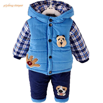 2025 Newborn Clothes Roupa Infantil New Clothing Set Winter Warm Suit Lovely Bear Cotton Velvet Boy's Toddler 0-4 Yea