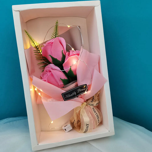 Soap Rose Bouquet With LED Light For Wedding Decoration Souvenir Valentine's Day Gift Roses Gift Box