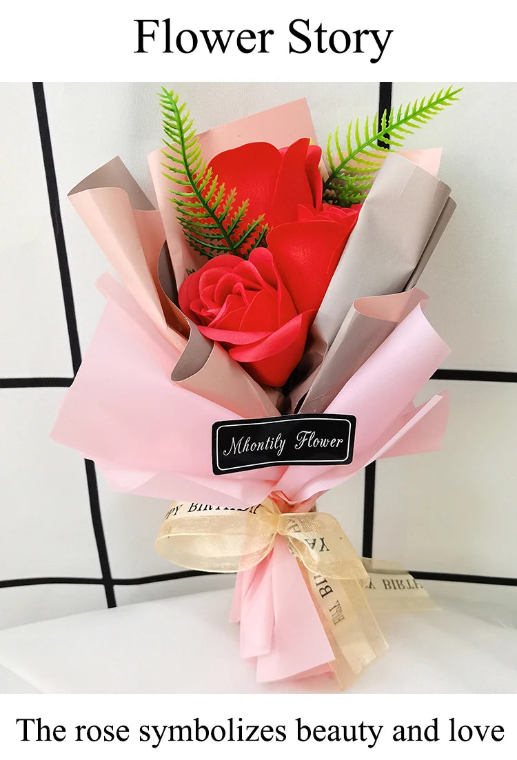 Soap Rose Bouquet With LED Light For Wedding Decoration Souvenir Valentine's Day Gift Roses Gift Box