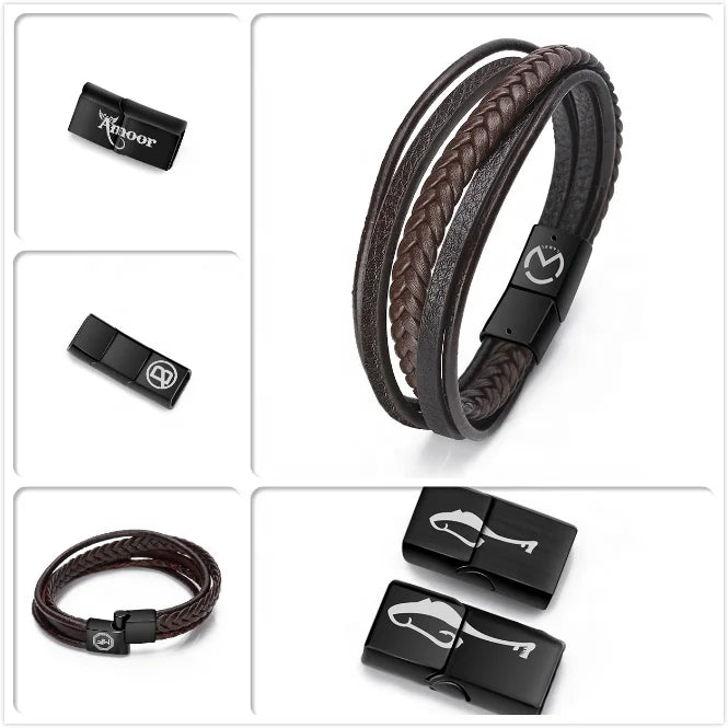 2024 Accessories for Men Braided Rope Simple Personality Wholesale Luxury Alloy Clasp Men Jewelry Leather Bracelet