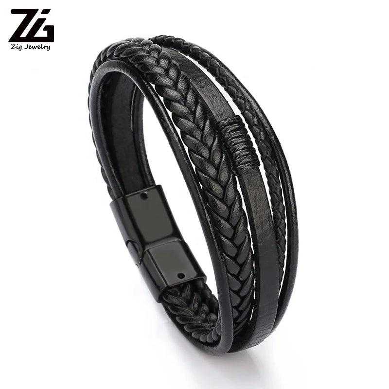 2024 Accessories for Men Braided Rope Simple Personality Wholesale Luxury Alloy Clasp Men Jewelry Leather Bracelet
