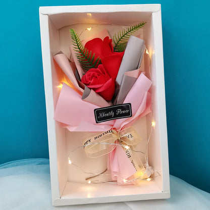 Soap Rose Bouquet With LED Light For Wedding Decoration Souvenir Valentine's Day Gift Roses Gift Box