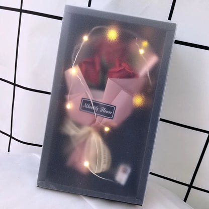 Soap Rose Bouquet With LED Light For Wedding Decoration Souvenir Valentine's Day Gift Roses Gift Box