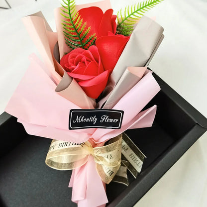 Soap Rose Bouquet With LED Light For Wedding Decoration Souvenir Valentine's Day Gift Roses Gift Box