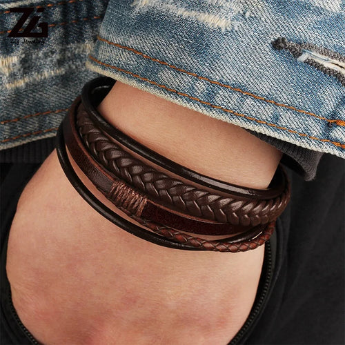 2024 Accessories for Men Braided Rope Simple Personality Wholesale Luxury Alloy Clasp Men Jewelry Leather Bracelet