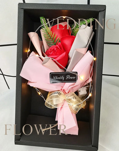 Soap Rose Bouquet With LED Light For Wedding Decoration Souvenir Valentine's Day Gift Roses Gift Box