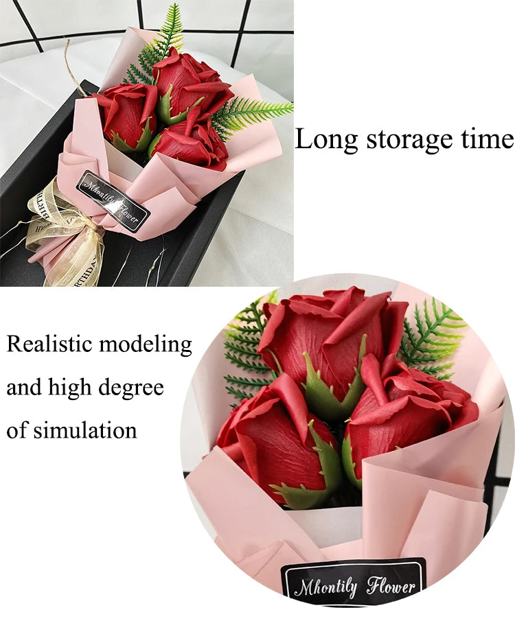 Soap Rose Bouquet With LED Light For Wedding Decoration Souvenir Valentine's Day Gift Roses Gift Box