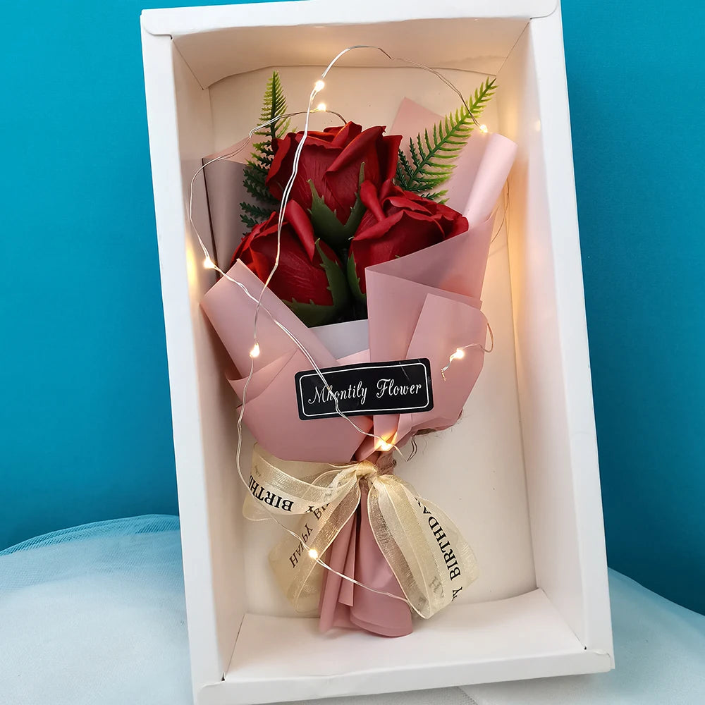 Soap Rose Bouquet With LED Light For Wedding Decoration Souvenir Valentine's Day Gift Roses Gift Box