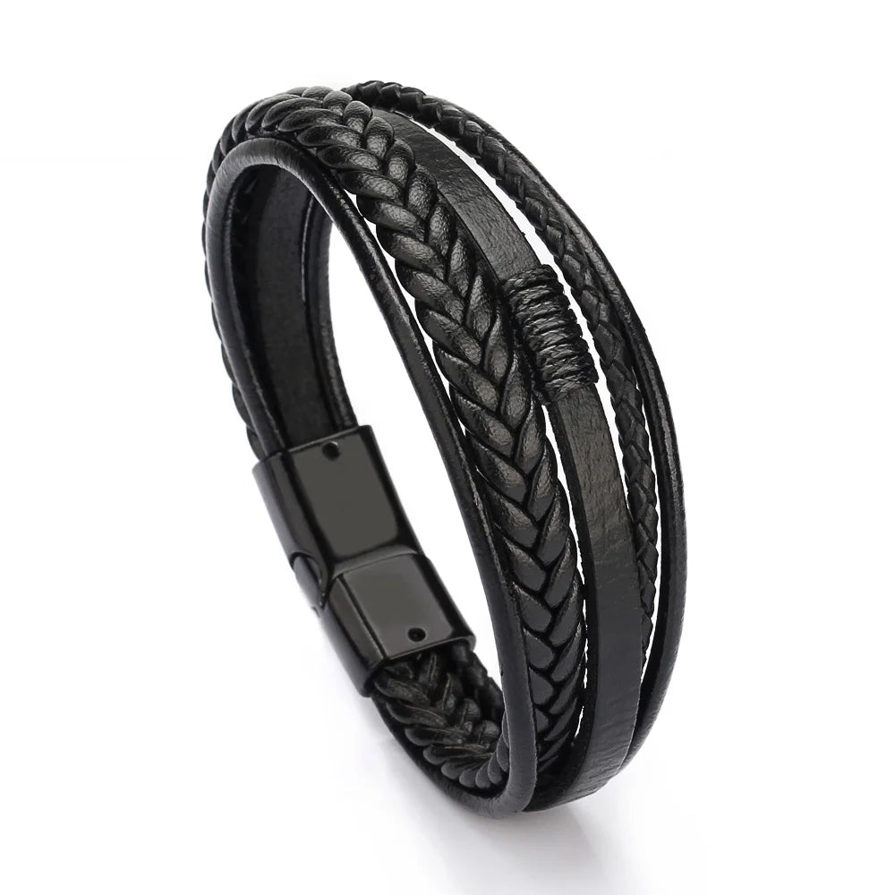 2024 Accessories for Men Braided Rope Simple Personality Wholesale Luxury Alloy Clasp Men Jewelry Leather Bracelet