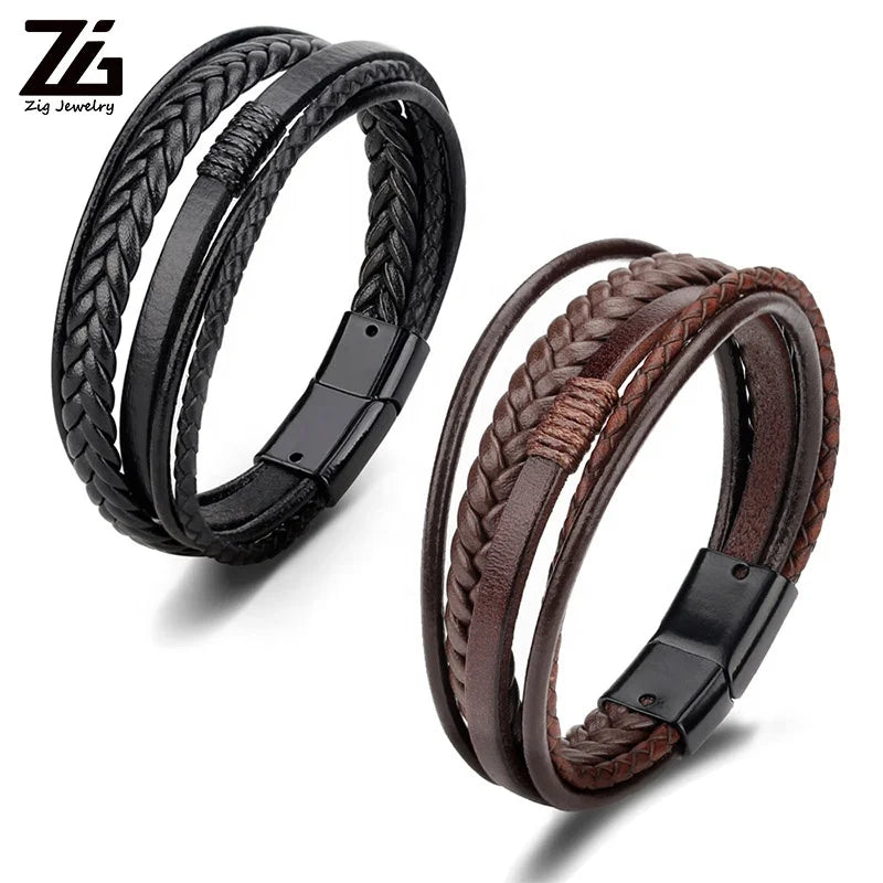 2024 Accessories for Men Braided Rope Simple Personality Wholesale Luxury Alloy Clasp Men Jewelry Leather Bracelet