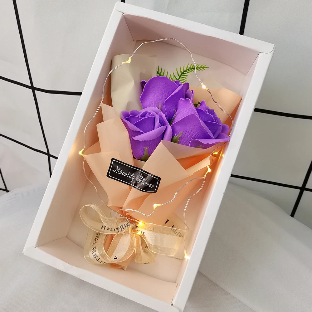 Soap Rose Bouquet With LED Light For Wedding Decoration Souvenir Valentine's Day Gift Roses Gift Box