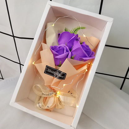 Soap Rose Bouquet With LED Light For Wedding Decoration Souvenir Valentine's Day Gift Roses Gift Box