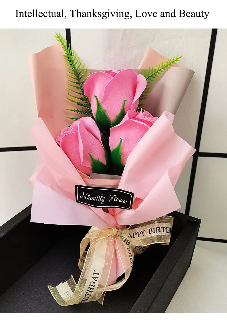 Soap Rose Bouquet With LED Light For Wedding Decoration Souvenir Valentine's Day Gift Roses Gift Box