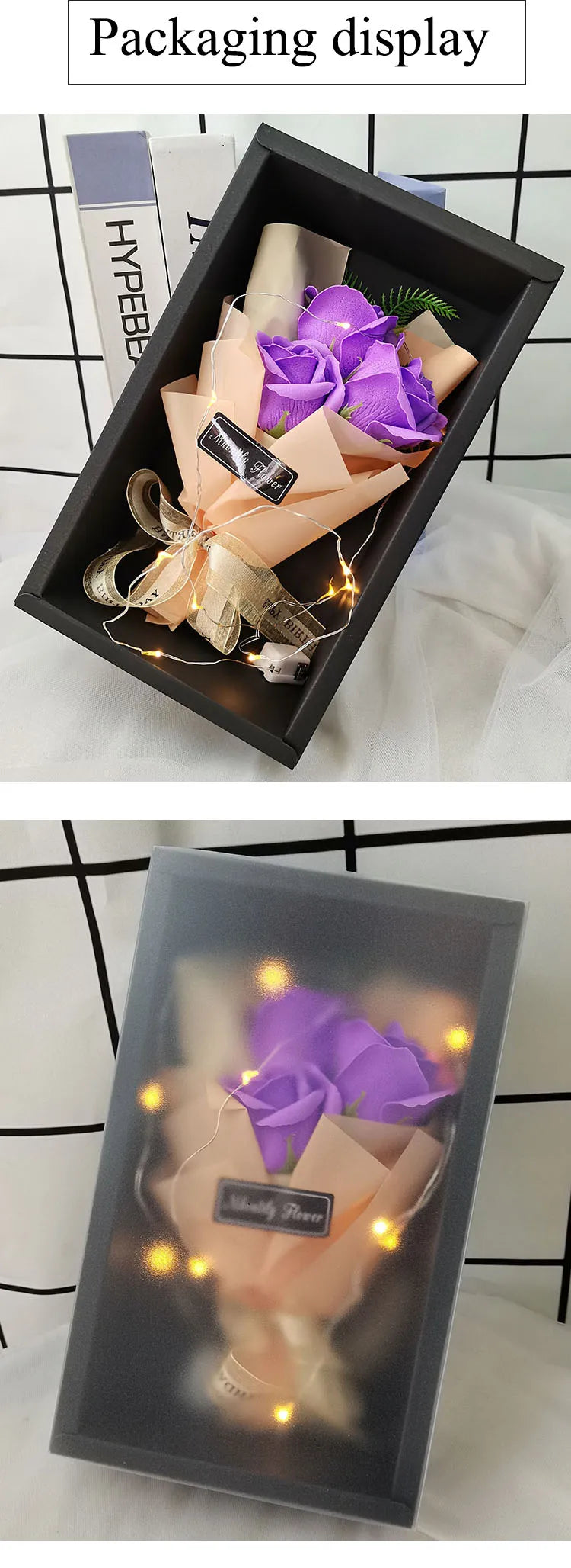 Soap Rose Bouquet With LED Light For Wedding Decoration Souvenir Valentine's Day Gift Roses Gift Box