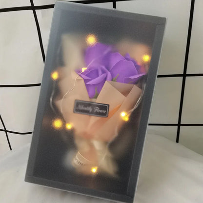 Soap Rose Bouquet With LED Light For Wedding Decoration Souvenir Valentine's Day Gift Roses Gift Box