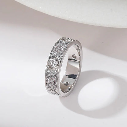 Three Row Zircon Luxury Closed Ring Finger Ring Cross Border Jewelry Gold Plated Copper Elegant Ring for Women Fashionable Ge...